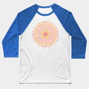 Round gradient mandala on white isolated background. Vector boho mandala pink colors. Mandala with floral patterns. Yoga template Baseball T-Shirt